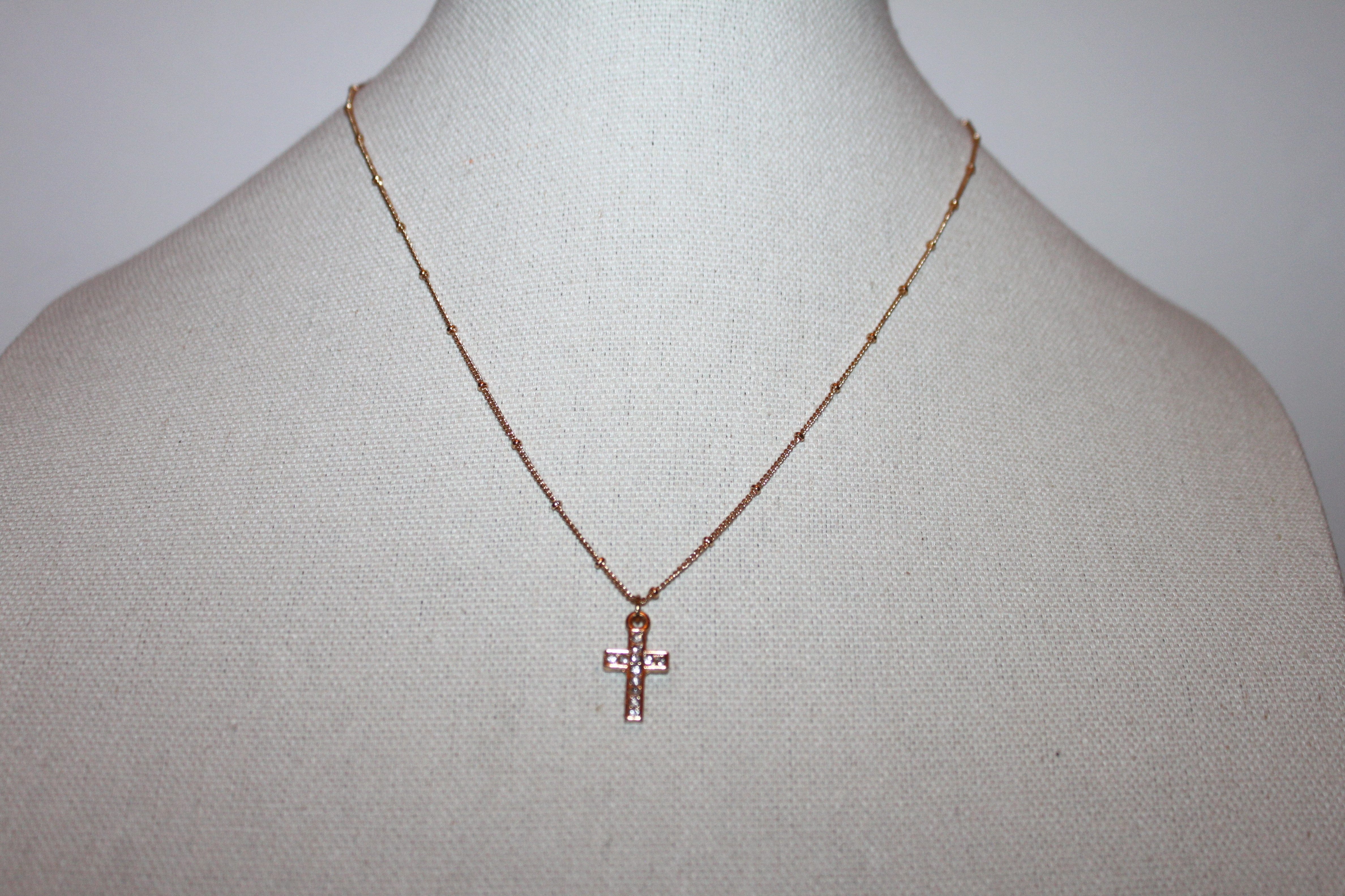Necklace - 14K GP chain with beautiful cross pendant set in cz stones - 17" with 3" extension JL065