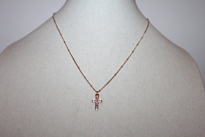 Necklace - 14K GP chain with beautiful cross pendant set in cz stones - 17