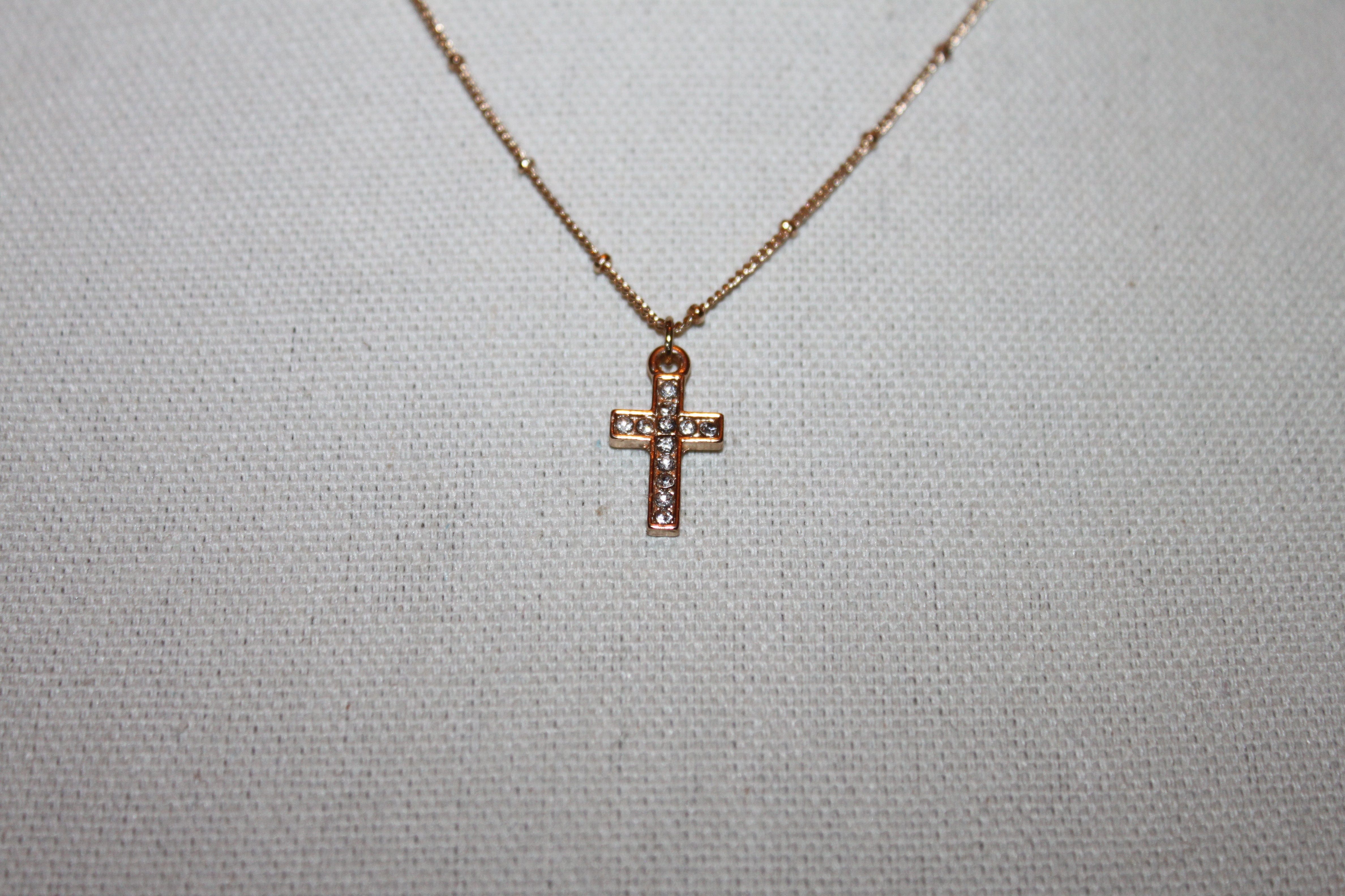 Necklace - 14K GP chain with beautiful cross pendant set in cz stones - 17" with 3" extension JL065