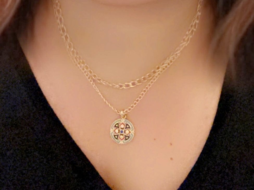 Necklace - 2-layered gold necklaces with beautiful multi-colored charm - 16" & 18" w/3" extension JL132