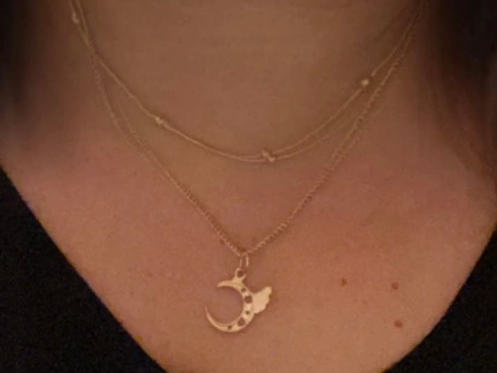 Necklace - 2-layered gold-plated necklaces w/gold gold/white moon charm - 15" & 18" w/3" extension JL131