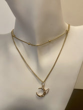 Load image into Gallery viewer, Necklace - 2-layered gold-plated necklaces w/gold gold/white moon charm - 15&quot; &amp; 18&quot; w/3&quot; extension JL131
