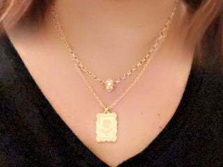 Necklace - 2-layered gold-plated necklaces w/heart and rhinestone charms- 16" & 17" with 3" extension JL128