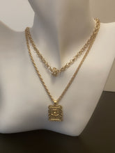 Load image into Gallery viewer, Necklace - 2-layered gold-plated necklaces w/heart and rhinestone charms- 16&quot; &amp; 17&quot; with 3&quot; extension JL128
