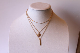Necklace - 3-layered gold-plated chain designs w/gold charms - 15.5", 16", and 18" with 2" extension JL045