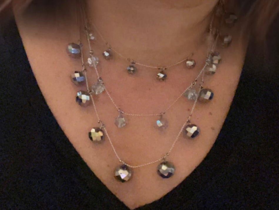 Necklace - 3-Layered necklace - Silver plated with silver/gray glass beads - 16", 17.5", 20" JL138
