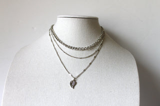 Necklace - 3-layered silver-plate, cube and cable chain designs - 15.5", 16", and 18" with 2" extension JL075