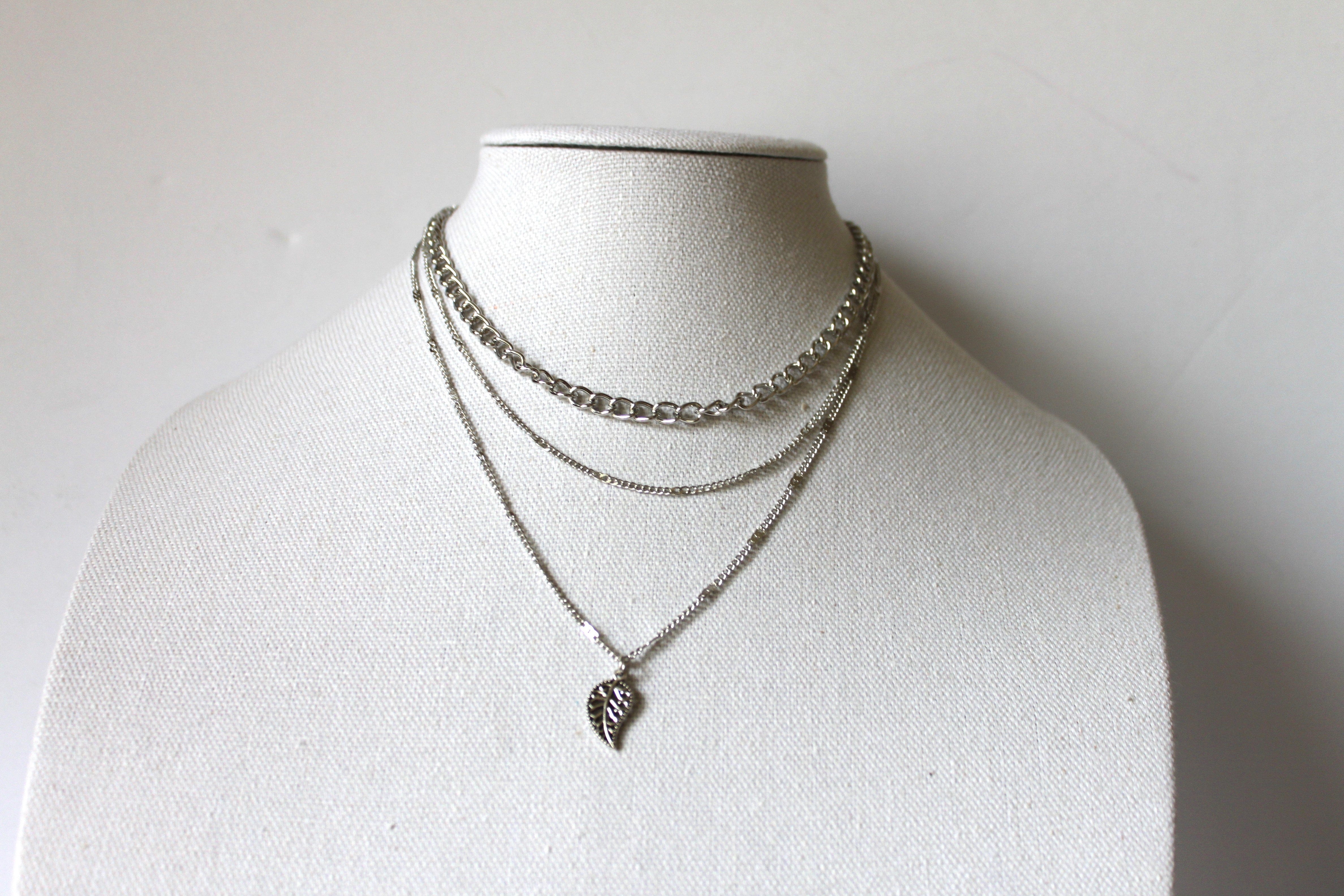 Necklace - 3-layered silver-plate, cube and cable chain designs - 15.5", 16", and 18" with 2" extension JL075