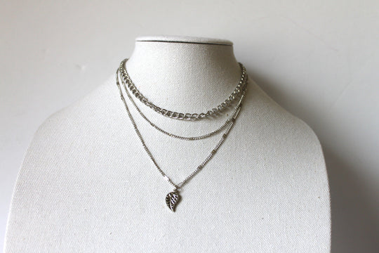 Necklace - 3-layered silver-plate, cube and cable chain designs - 15.5", 16", and 18" with 2" extension JL075