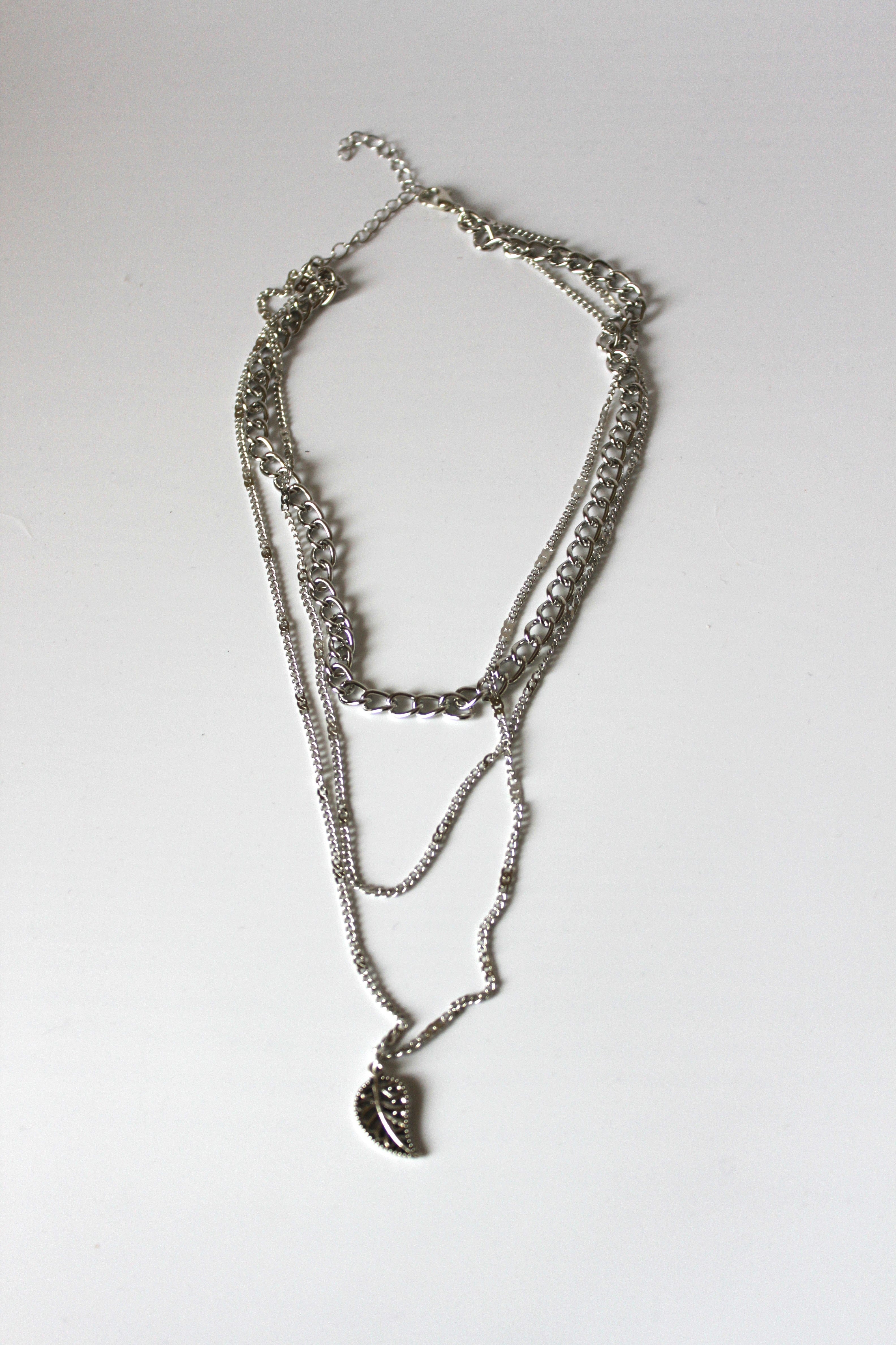 Necklace - 3-layered silver-plate, cube and cable chain designs - 15.5", 16", and 18" with 2" extension JL075