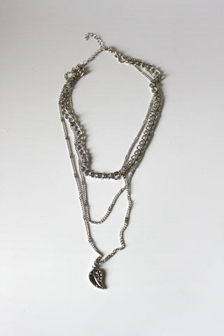 Necklace - 3-layered silver-plate, cube and cable chain designs - 15.5", 16", and 18" with 2" extension JL075