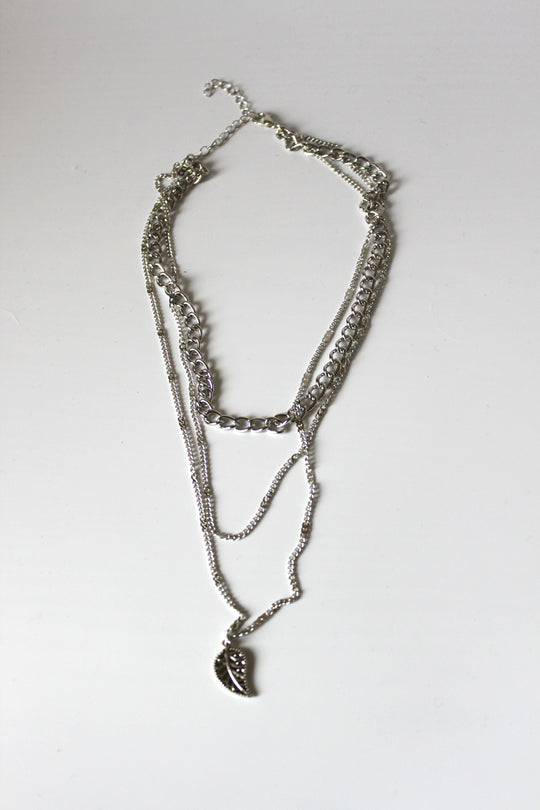 Necklace - 3-layered silver-plate, cube and cable chain designs - 15.5", 16", and 18" with 2" extension JL075