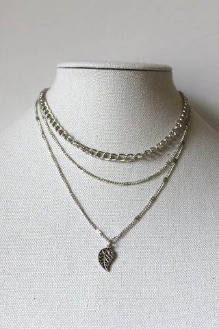 Necklace - 3-layered silver-plate, cube and cable chain designs - 15.5", 16", and 18" with 2" extension JL075