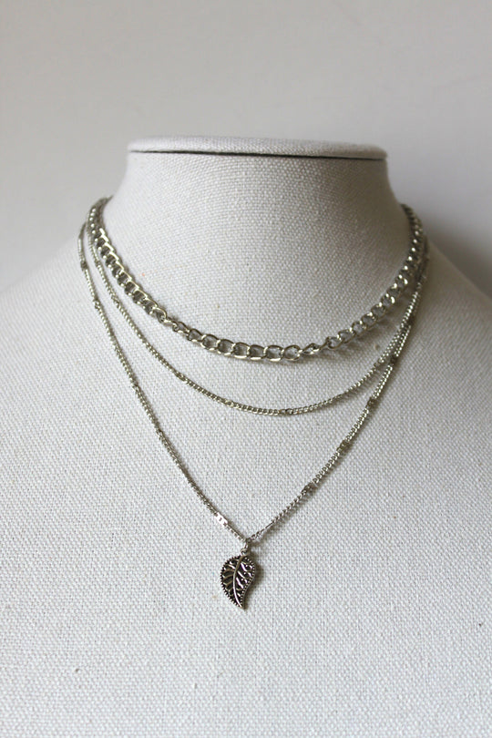 Necklace - 3-layered silver-plate, cube and cable chain designs - 15.5", 16", and 18" with 2" extension JL075