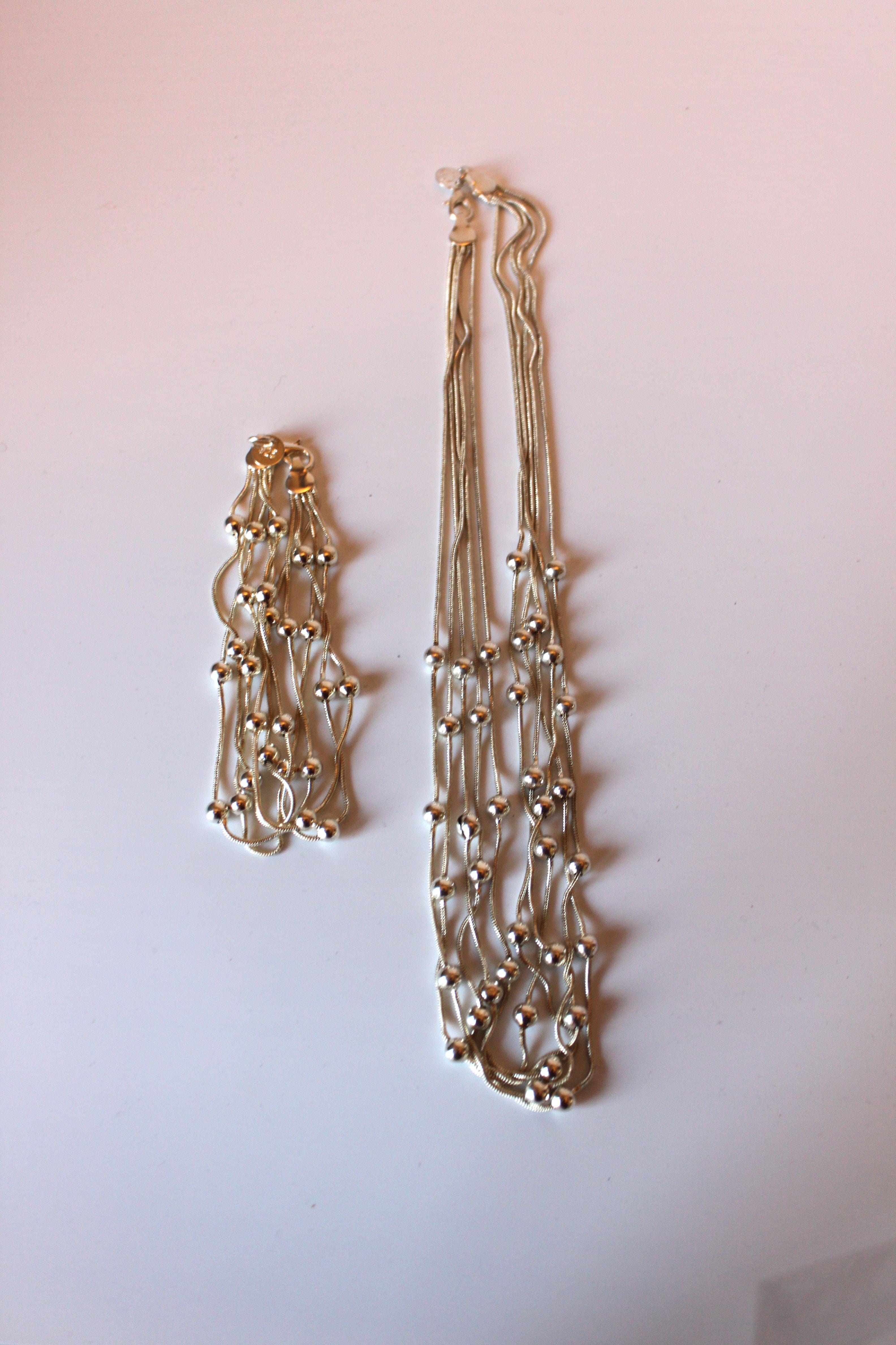 Necklace - 4-layered 925 Silver necklace in silver bead design w/matching bracelet - 17" and 6.5" JL047