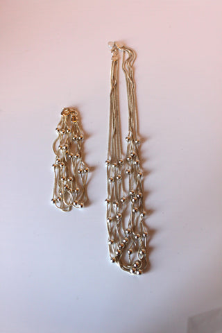 Necklace - 4-layered 925 Silver necklace in silver bead design w/matching bracelet - 17" and 6.5" JL047