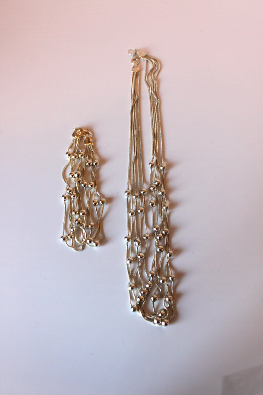 Necklace - 4-layered 925 Silver necklace in silver bead design w/matching bracelet - 17" and 6.5" JL047