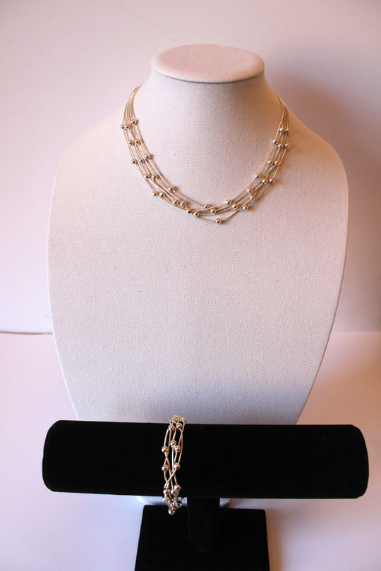 Necklace - 4-layered 925 Silver necklace in silver bead design w/matching bracelet - 17" and 6.5" JL047