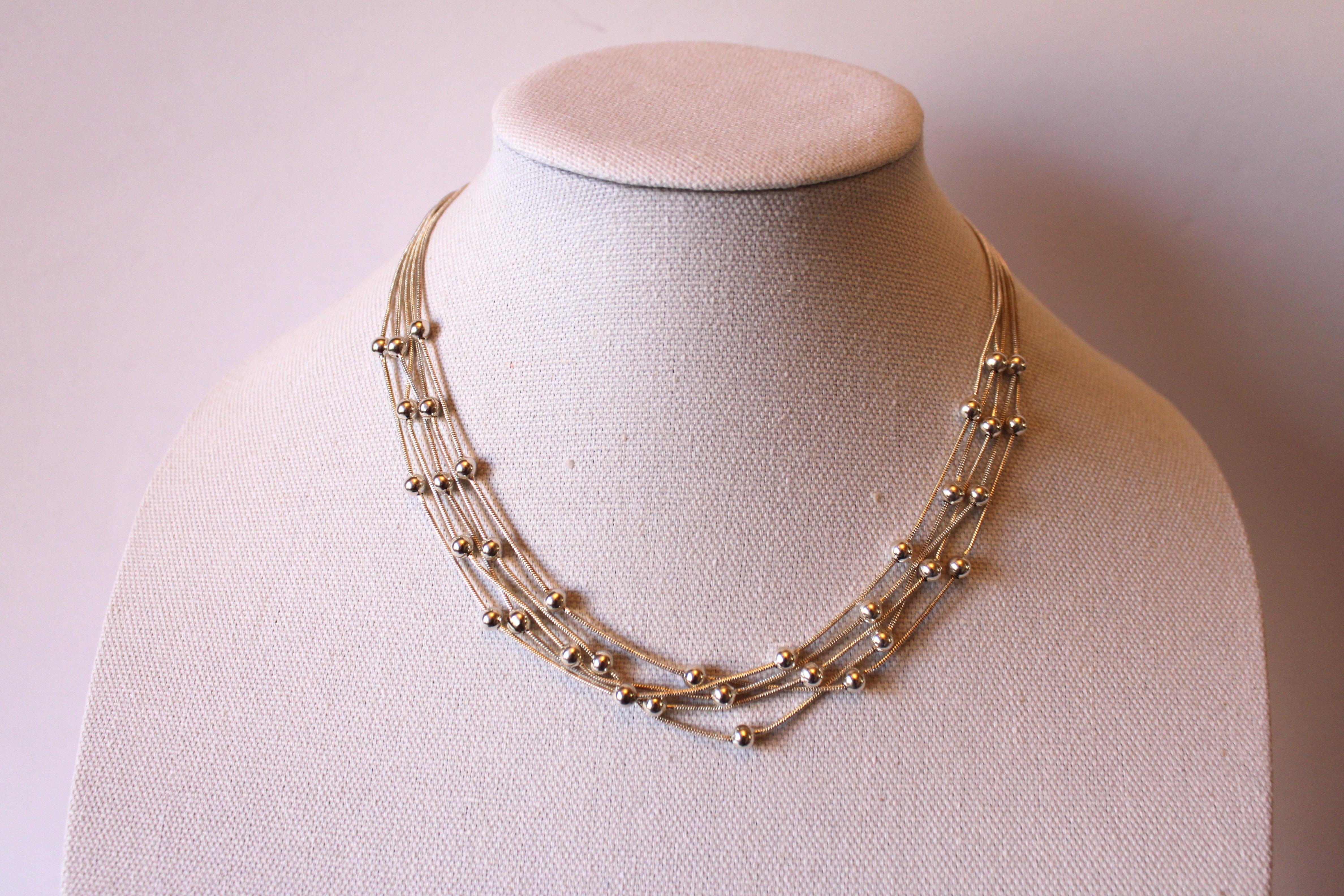 Necklace - 4-layered 925 Silver necklace in silver bead design w/matching bracelet - 17" and 6.5" JL047