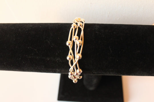 Necklace - 4-layered 925 Silver necklace in silver bead design w/matching bracelet - 17" and 6.5" JL047