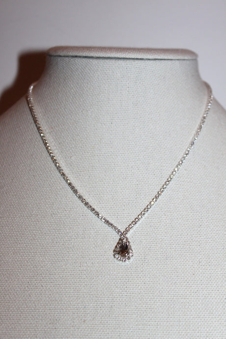 Necklace - Beautiful fashion necklace set in rhinestones and rhinestone pendant - 16