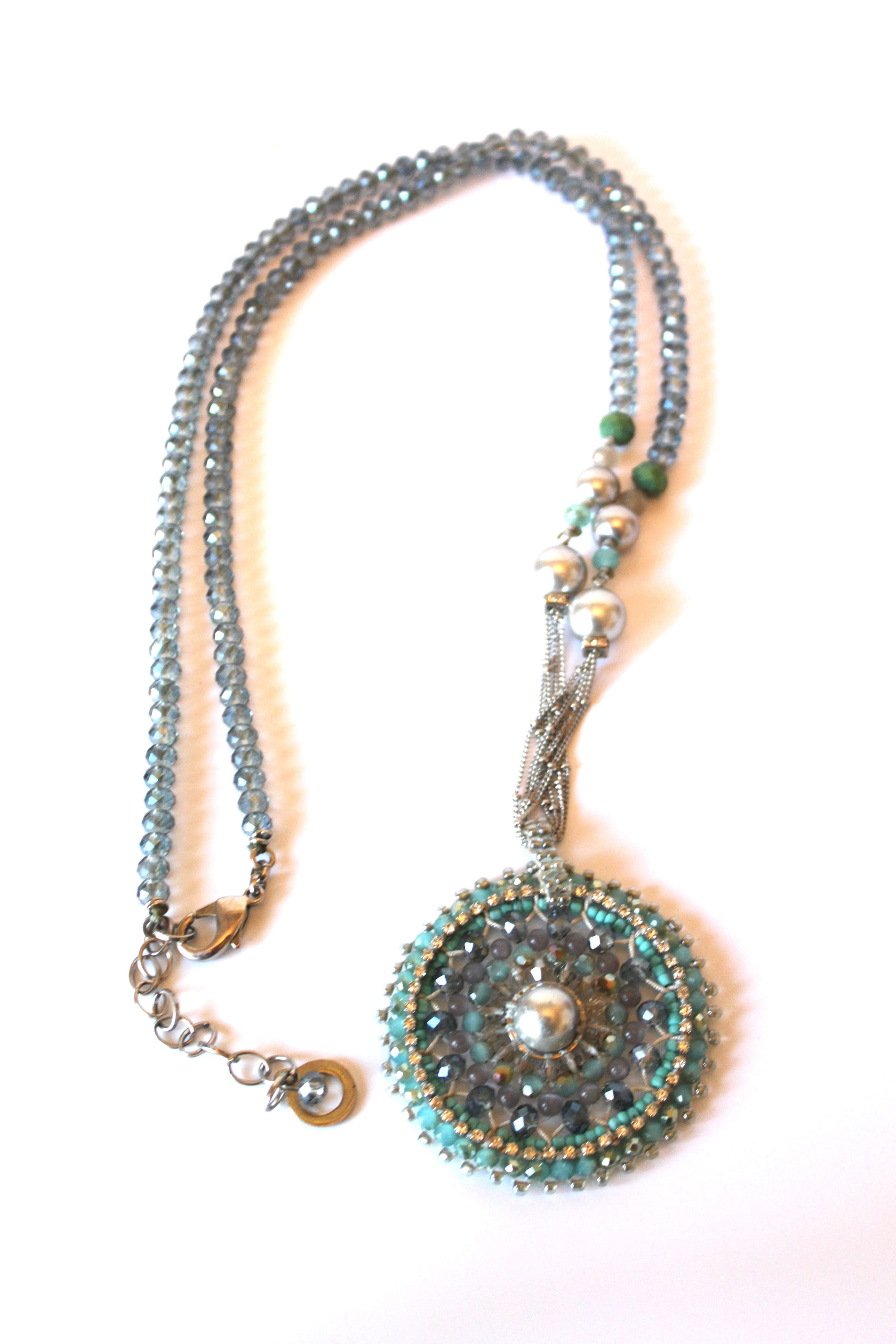 Necklace - Blue Crystal Cut with beads and silver accents - designed by Denis and Charles RUSH JL079