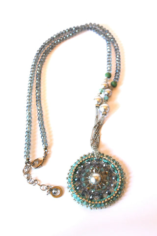 Necklace - Blue Crystal Cut with beads and silver accents - designed by Denis and Charles RUSH JL079