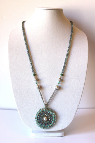 Necklace - Blue Crystal Cut with beads and silver accents - designed by Denis and Charles RUSH JL079