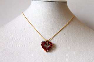 Necklace - Intricate red heart charm vintage pendant and gold chain with center CZ - 18" JL105