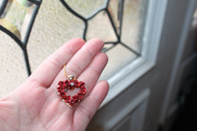 Load image into Gallery viewer, Necklace - Intricate red heart charm vintage pendant and gold chain with center CZ - 18&quot; JL105
