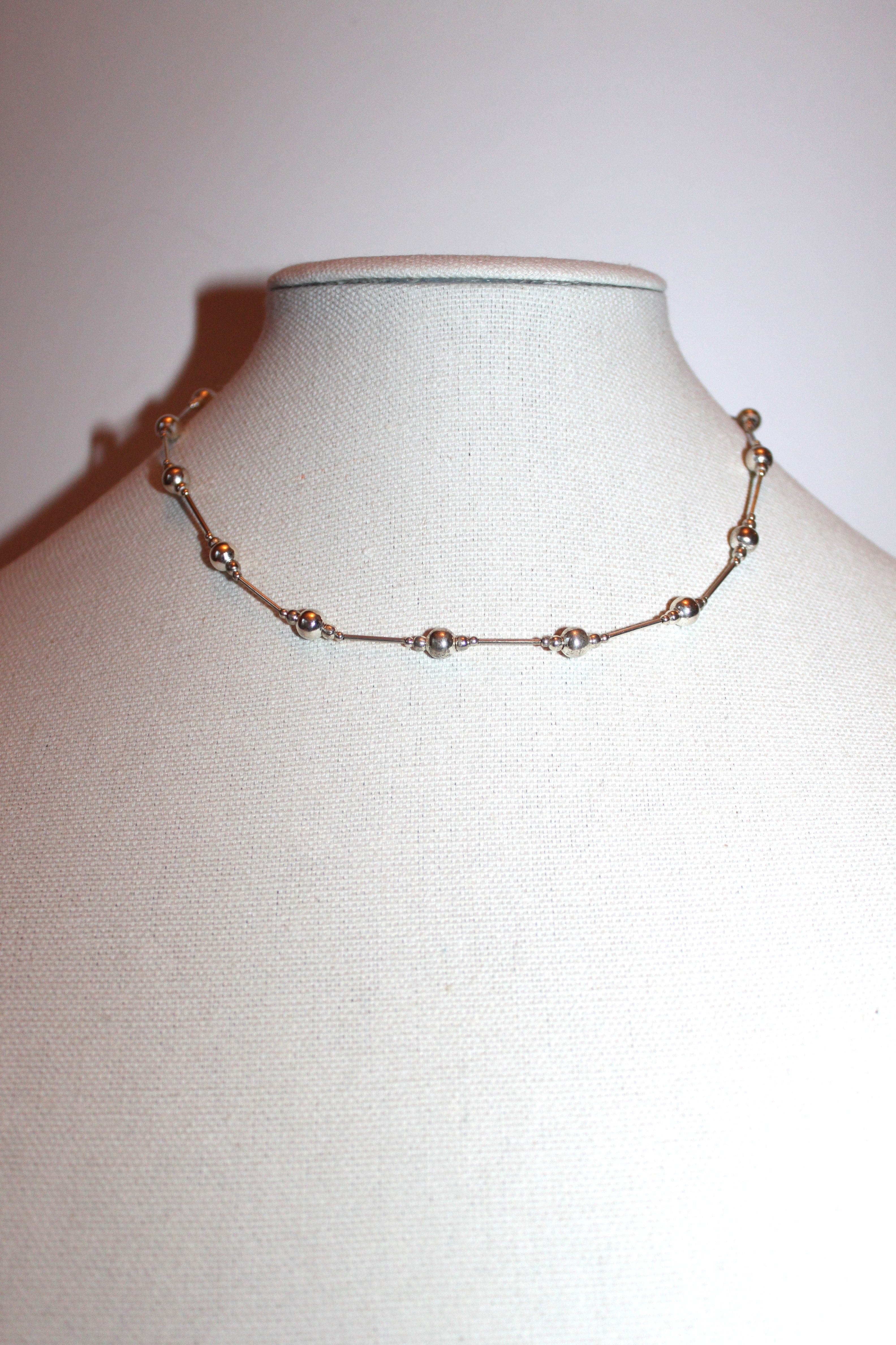 Necklace - Silver plated necklace with silver beads throughout - 16" with 3.0" extension JL061