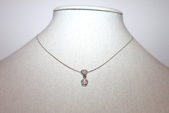 Necklace - Silver wire chain with pretty rhinestone flower cluster - 15" with 2" extension JL049