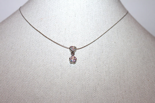 Necklace - Silver wire chain with pretty rhinestone flower cluster - 15" with 2" extension JL049