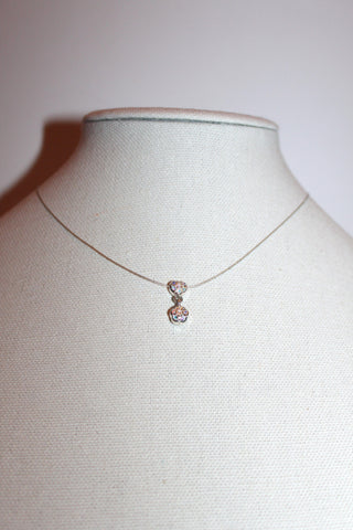 Necklace - Silver wire chain with pretty rhinestone flower cluster - 15" with 2" extension JL049