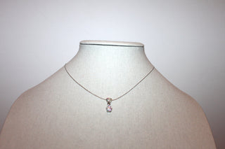 Necklace - Silver wire chain with pretty rhinestone flower cluster - 15" with 2" extension JL049