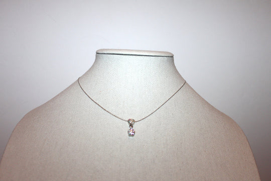 Necklace - Silver wire chain with pretty rhinestone flower cluster - 15" with 2" extension JL049