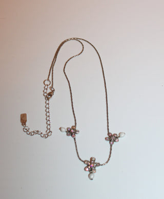 Necklace - Sterling silver 925 chain with a trio of flowers set in rhinestones - 16" w/2.5" extension JL060
