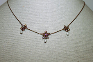 Necklace - Sterling silver 925 chain with a trio of flowers set in rhinestones - 16" w/2.5" extension JL060