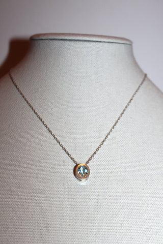 Necklace - Sterling silver 925 chain with beautiful Aquamarine stone setting- 17.5" JL058