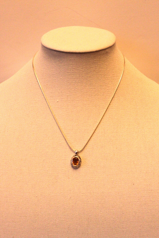Necklace - Sterling silver chain 925 with beautiful citrine stone charm - 18" chain JL055