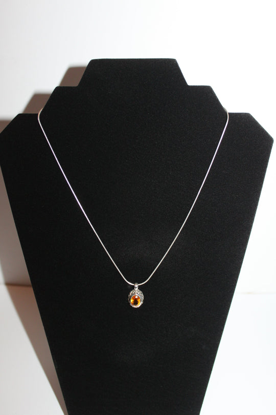 Necklace - Sterling silver chain 925 with beautiful citrine stone charm - 18" chain JL055