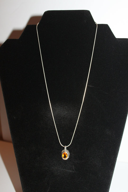 Necklace - Sterling silver chain 925 with beautiful citrine stone charm - 18" chain JL055