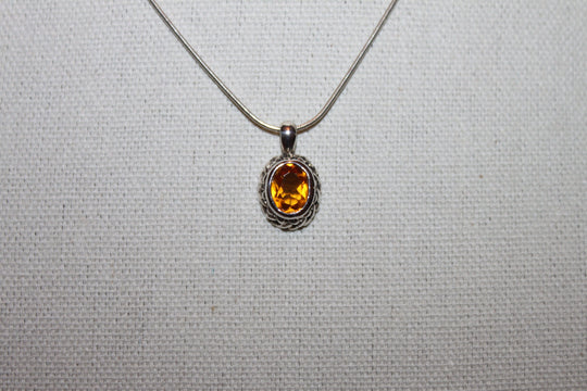 Necklace - Sterling silver chain 925 with beautiful citrine stone charm - 18" chain JL055