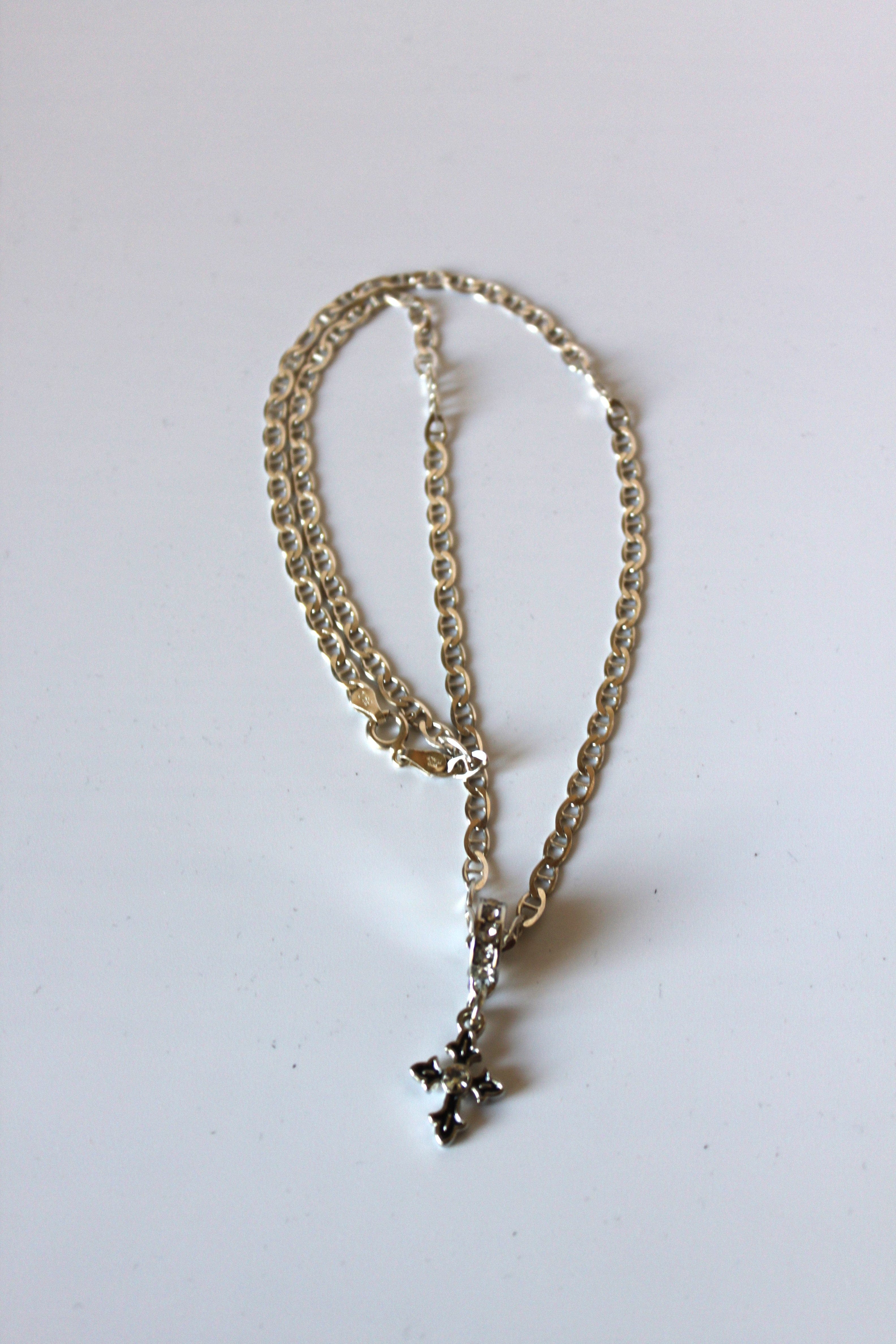 Necklace - Sterling silver chain 925 with beautiful cross pendant in zircon stones - 18" chain JL054