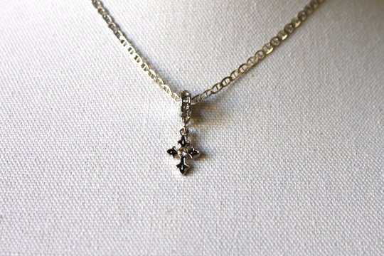 Necklace - Sterling silver chain 925 with beautiful cross pendant in zircon stones - 18" chain JL054