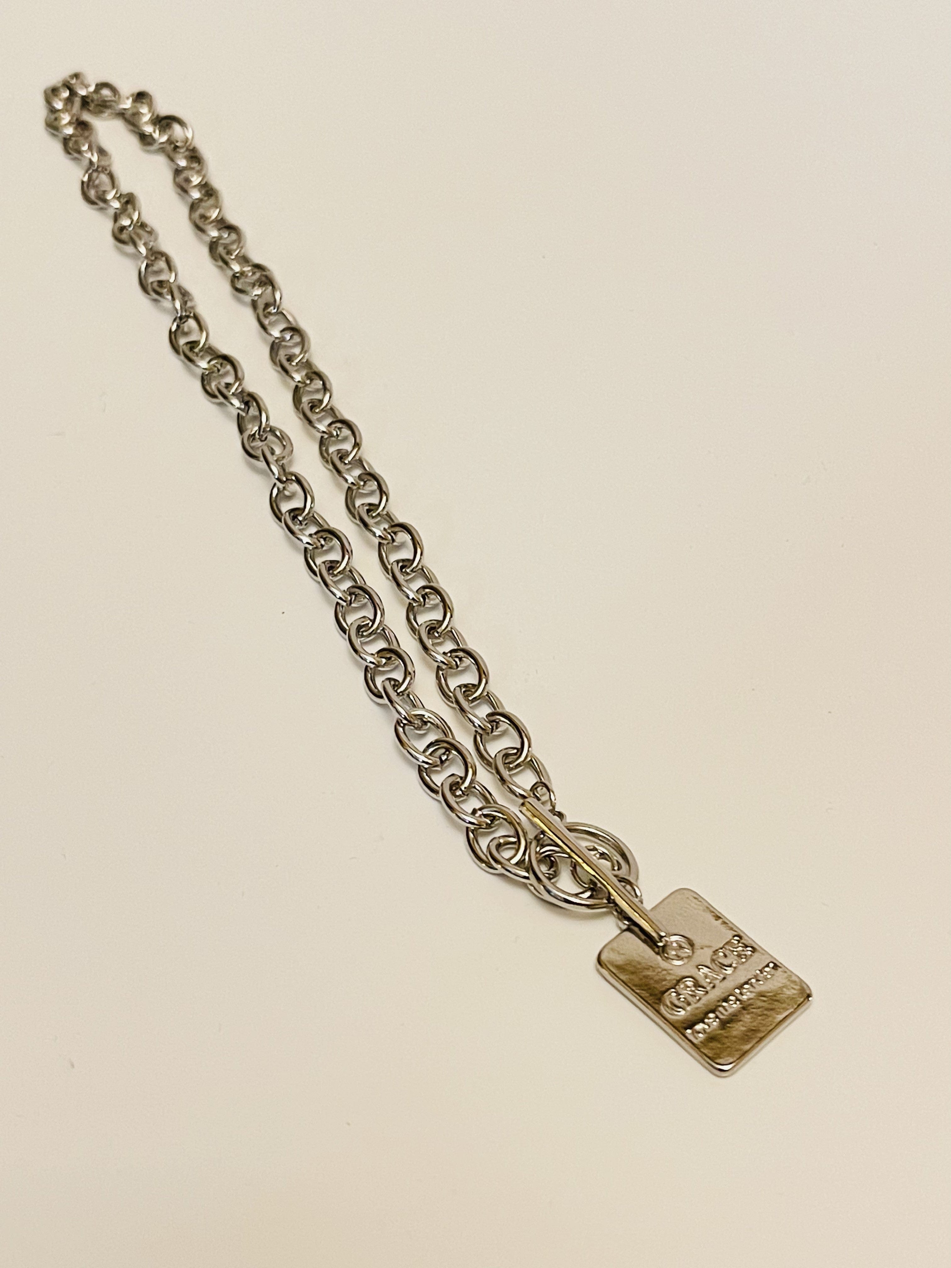 Necklace - Thick silver cable chain style with loop and toggle in front - Grace charm - 17" JL156