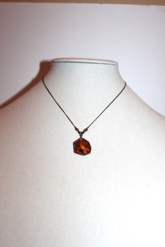 Necklace - Vintage designer necklace with beautiful stone charm and pendant, 16" chain JL050