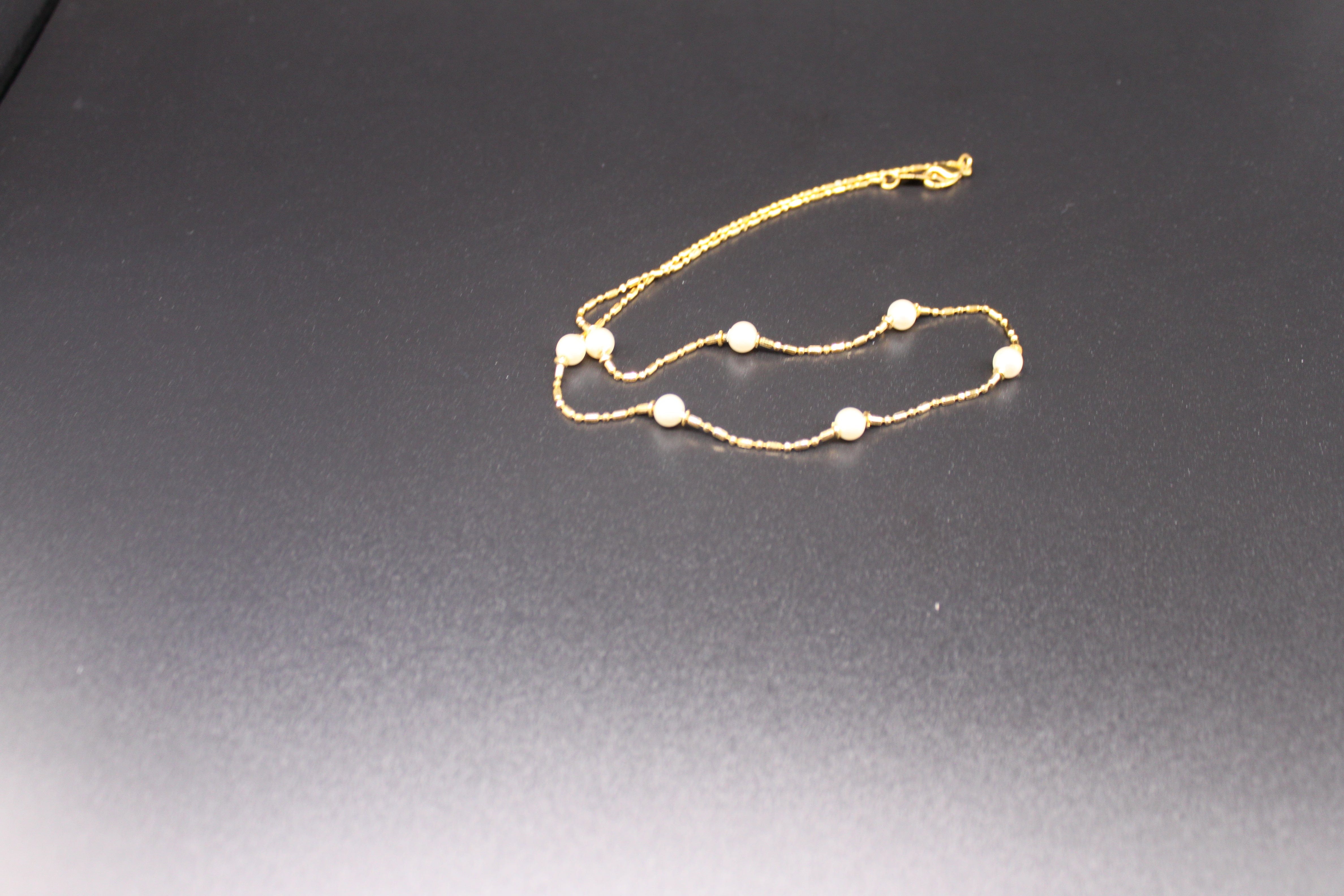 Necklace - 14K Gold Plate Vintage Necklace embellished with pearls - 16"