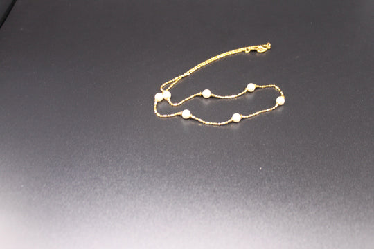 Necklace - 14K Gold Plate Vintage Necklace embellished with pearls - 16"