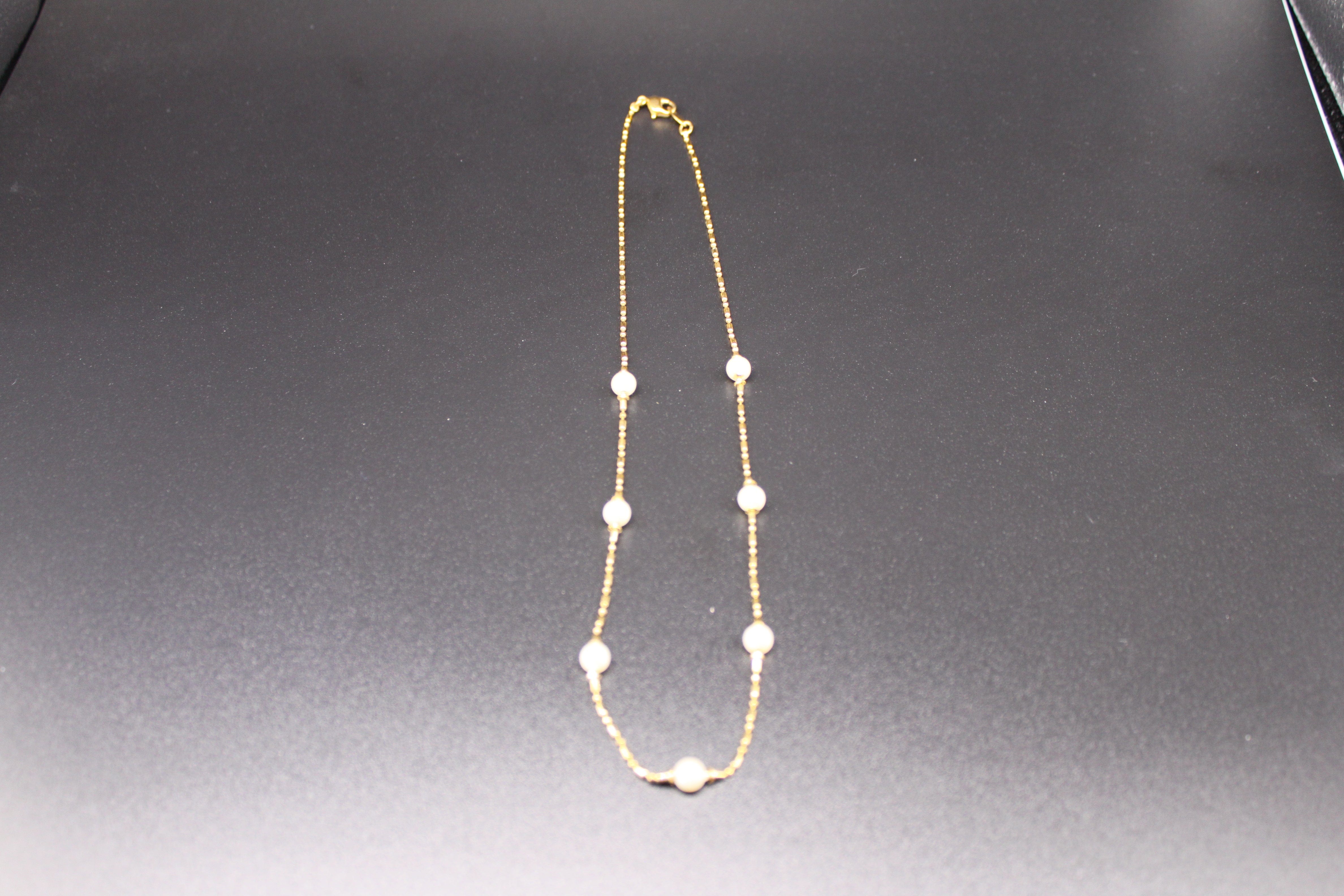 Necklace - 14K Gold Plate Vintage Necklace embellished with pearls - 16"